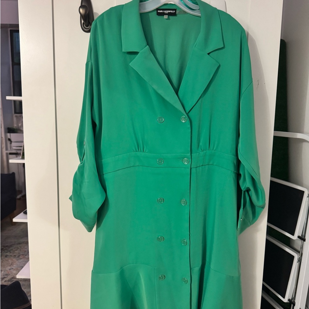 Karl Lagerfeld Kelly Green Double-Breasted Shirt Dress
